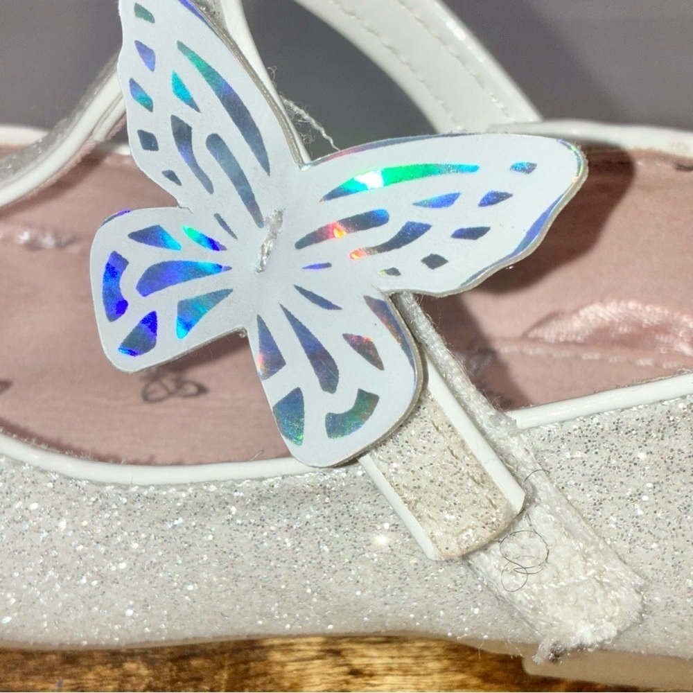 Toddler White Glitter Mary Jane Size 7 shoes sparkles Butterfly - Picture 4 of 7